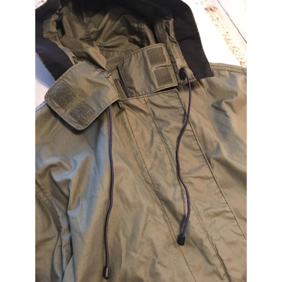 J Crew Olive Green Black Coated Military Utility Cinch Jacket Sz XXS Oversized - Picture 5 of 15